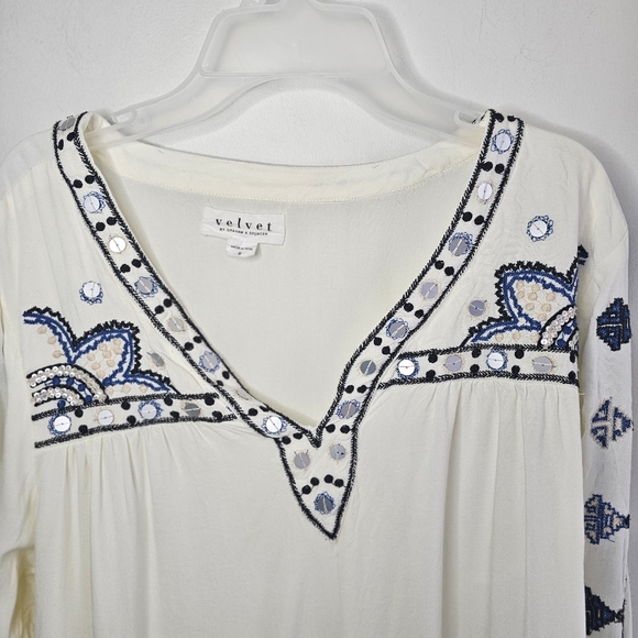 Velvet Graham & Spencer Embroidered Sequin Boho Top S - Picture 2 of 11
